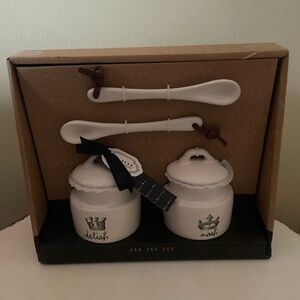 White Ceramic Jam Jar Set with Spoons